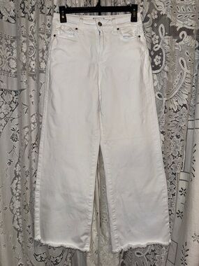 PAIGE White Wide-Leg Cropped Jeans